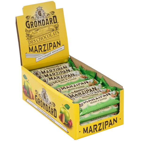 №1 TM Grondard     (9388) Батончики глазированные Марципановые Яблоко-Корица, (24шт по 50г)     в Биробиджане